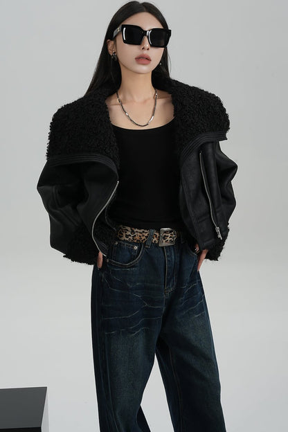 Big Lapel PU Fur Short Coat