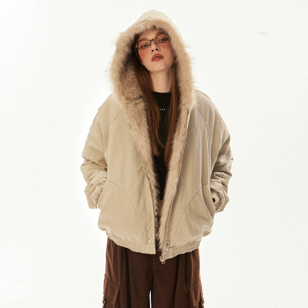 Thickened Fur Hood Cargo Jacket