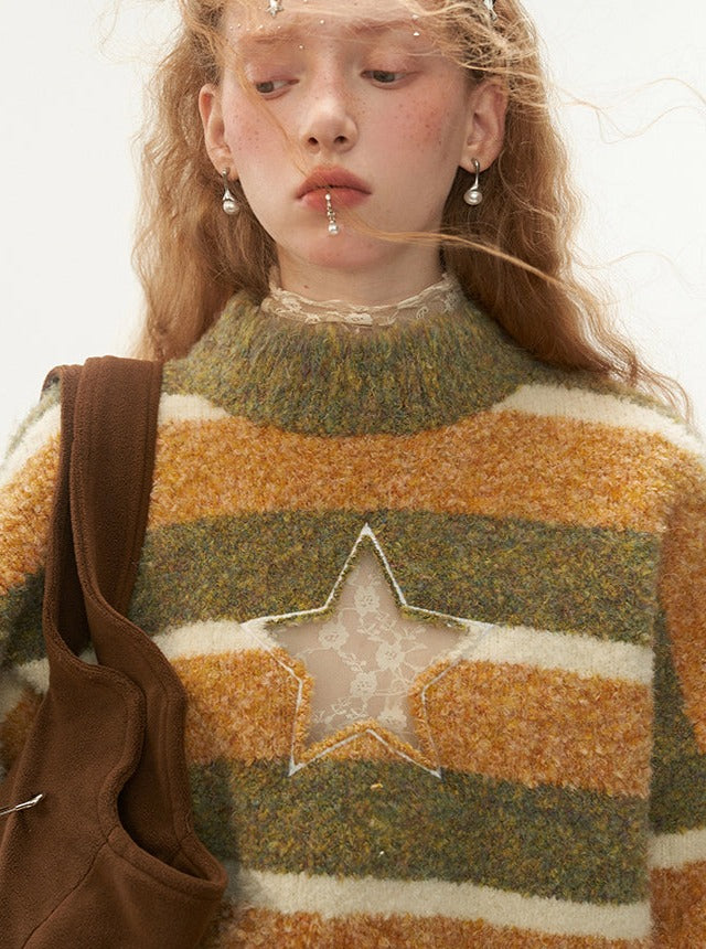 pullover cut-out star stripe sweater