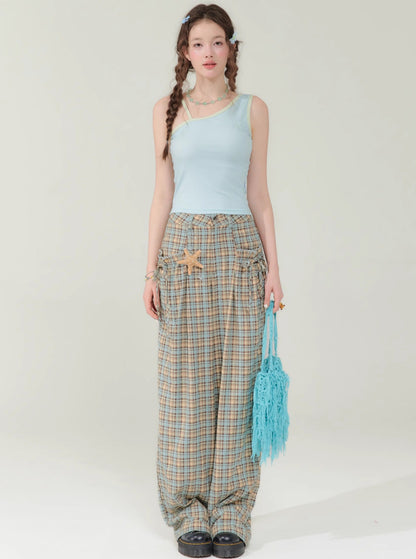 High Waist Wide Leg Plaid Pants