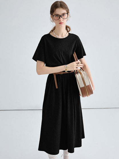 VEGA CHANG Kurzärmeliges Kleid Damen Sommer 2024 Neues hochwertiges lockeres einfaches und vielseitiges T-Shirt Kleid