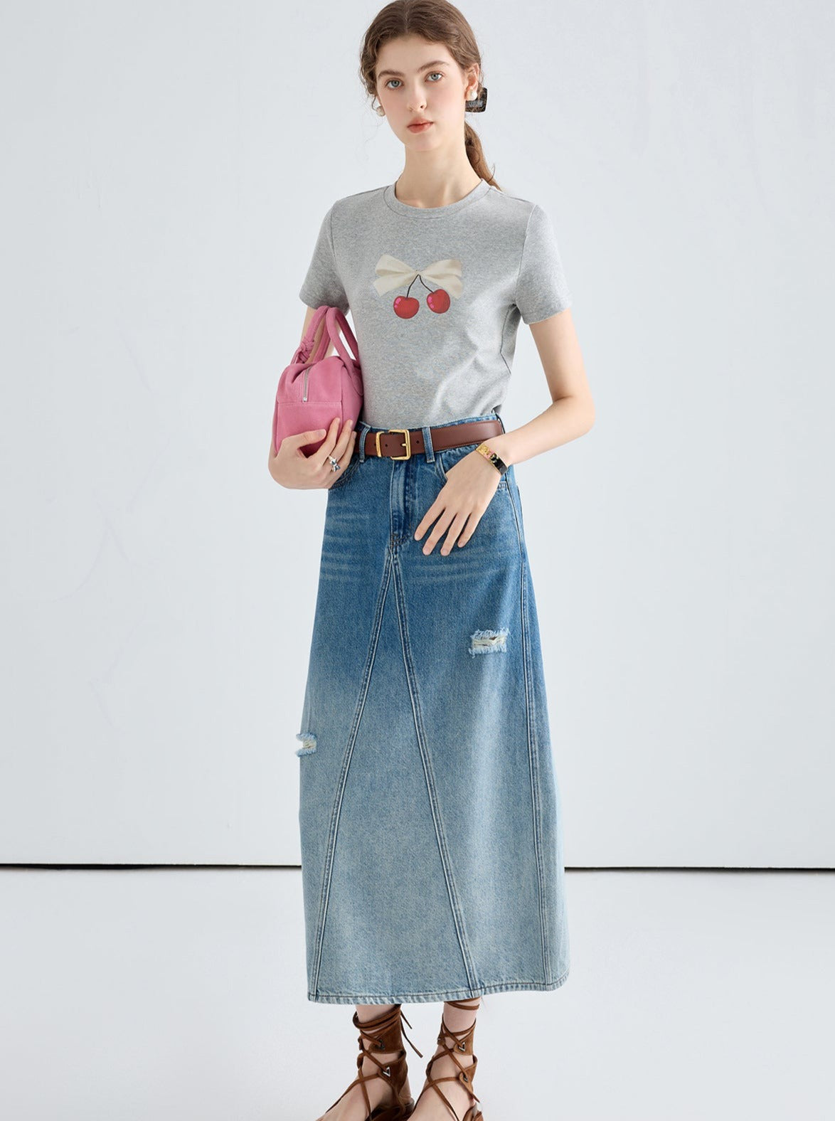 Retro Gradient Wash Denim Skirt