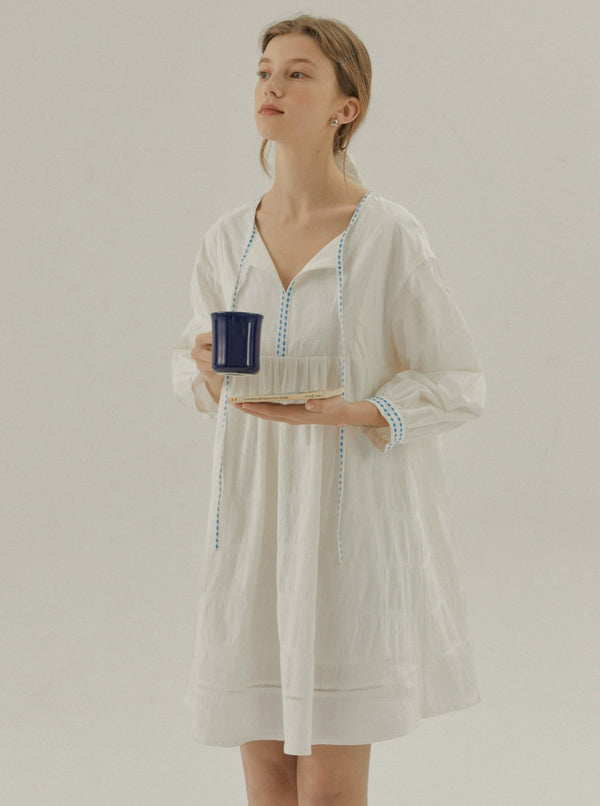 Embroidery White Streamer Dress