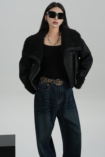 Big Lapel PU Fur Short Coat