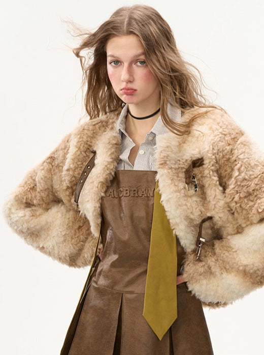 Lamb Fur Button Cropped Jacket