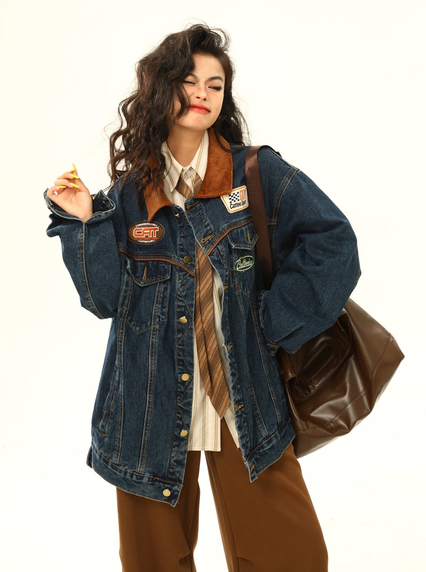 American retro denim blue coat