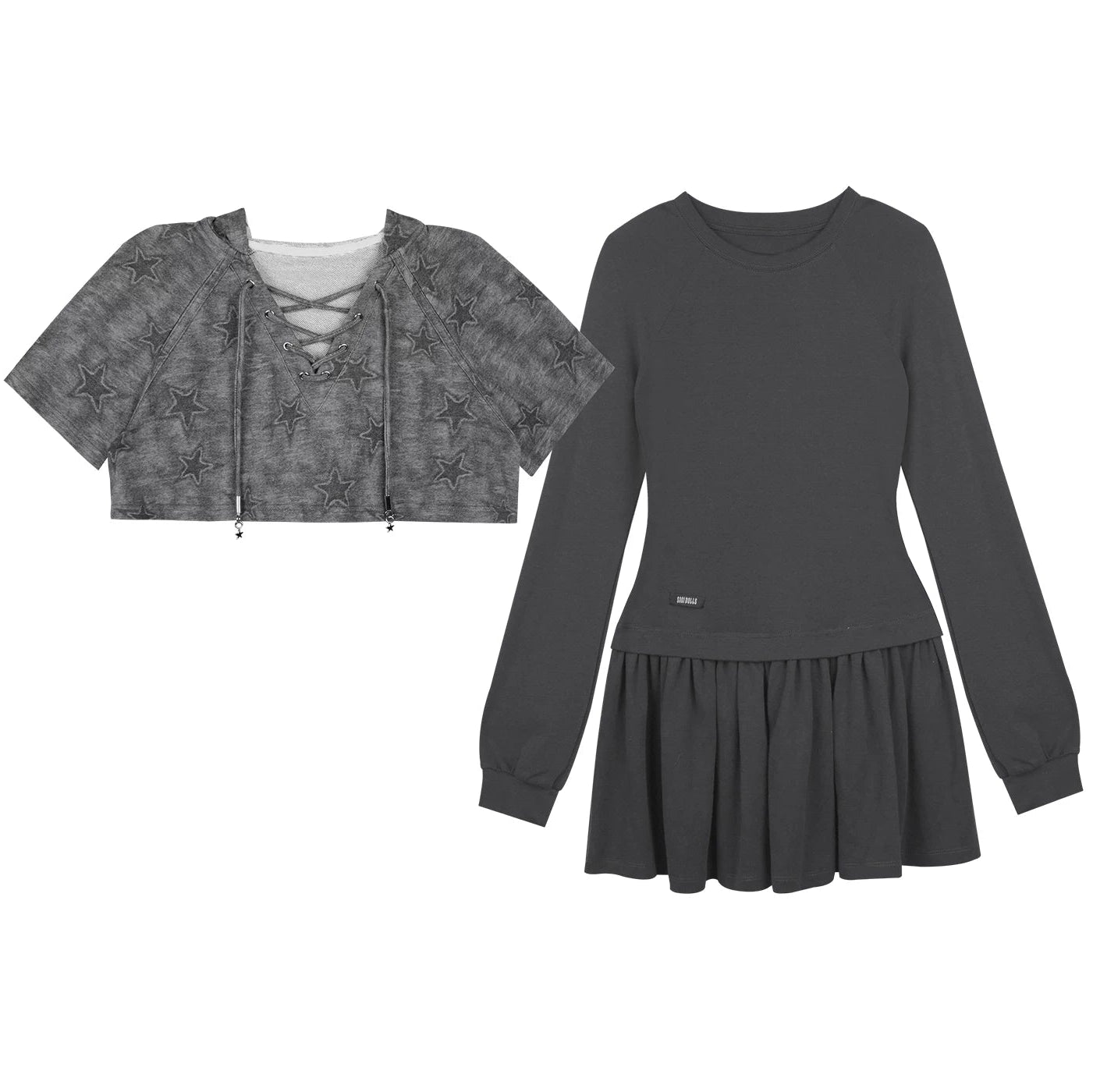 Gray Star Cat Ear Dress Set