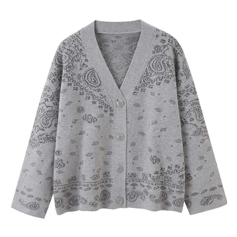 Cashew Flower V-Neck Premium Knit Cardigan