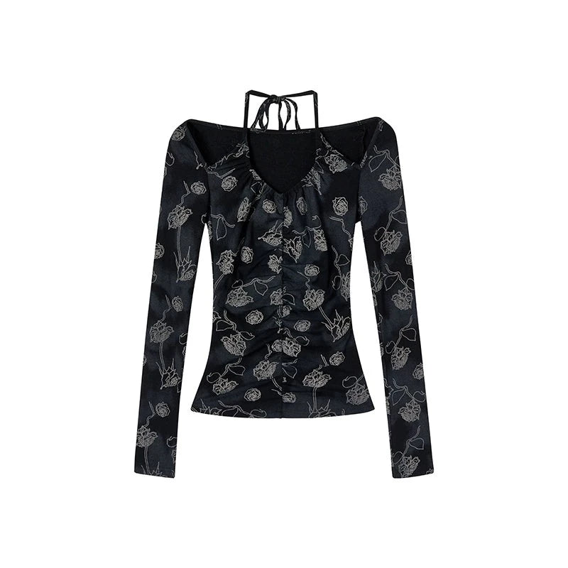 Suspender Shoulder Print Long Sleeve T-Shirt