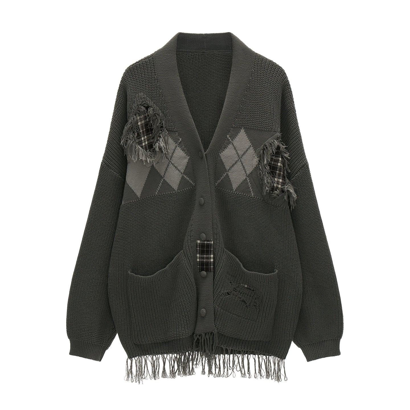 Patchwork Tassel Knit Sweater Jacket