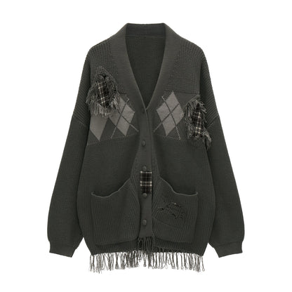 Patchwork Tassel Knit Sweater Jacket