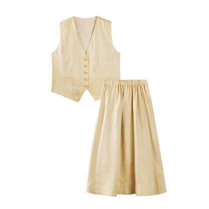 Elegant V-Neck & Pleated Skirt Set