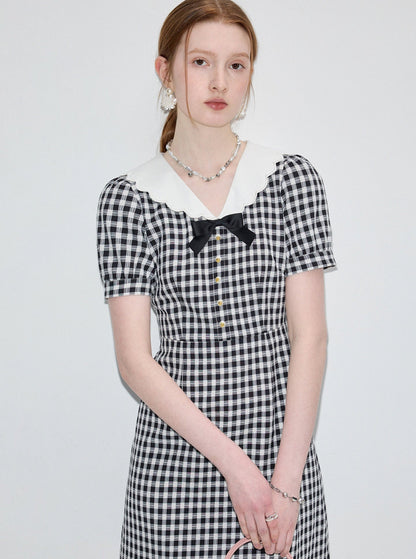 College Style Doll Neck Plaid Dress