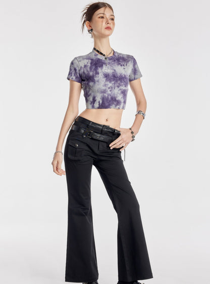 Lila Tie-Dye besticktes Crop Top