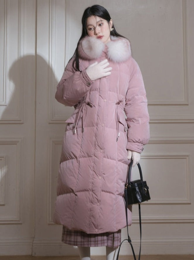 Fur collar long duck down jacket