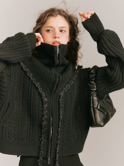 Knitted Lapel Zipper Cardigan Coat