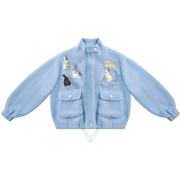 Warmer samtiger blauer Wollmantel 