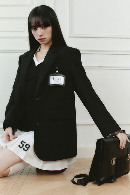 [87new] fragile store - Koreanische Tenor süß cool College-Stil schwere Industrie bestickt schwarz Blazer