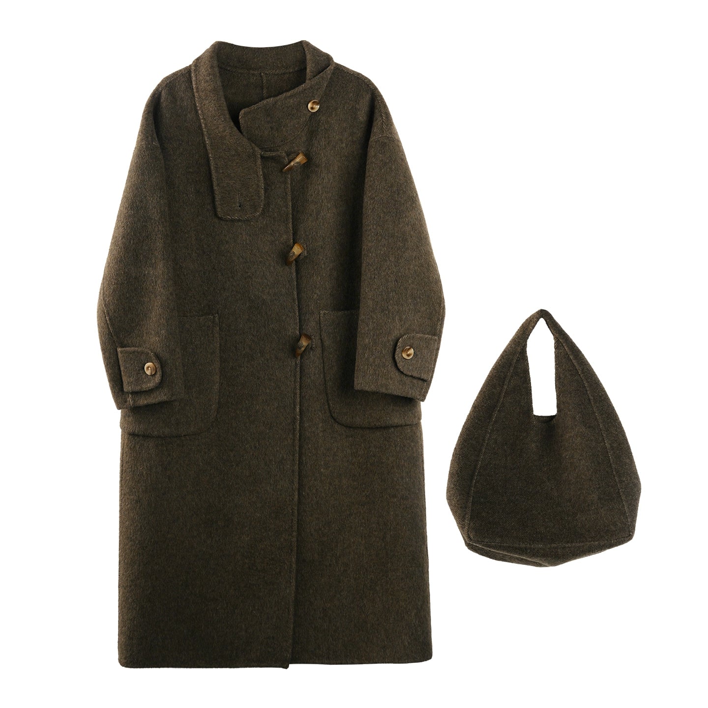 Collar Wool Reversible Coat & Bag Set