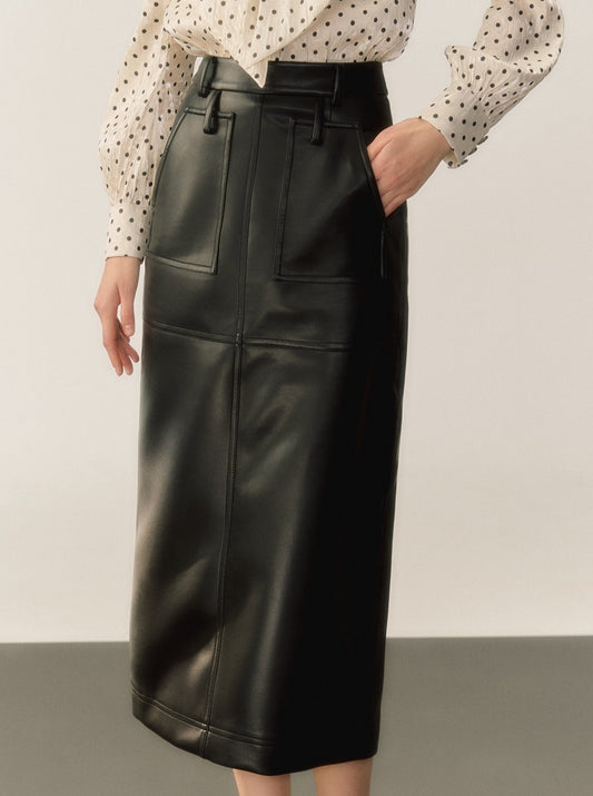 Straight long leather skirt