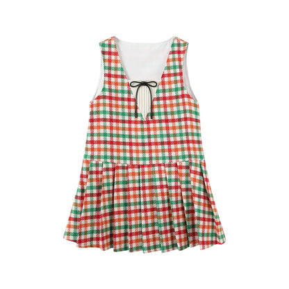 Colorful Plaid Wool Vest Dress