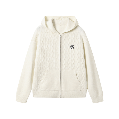 Hooded Sweatshirt Embroidered Cardigan Coat