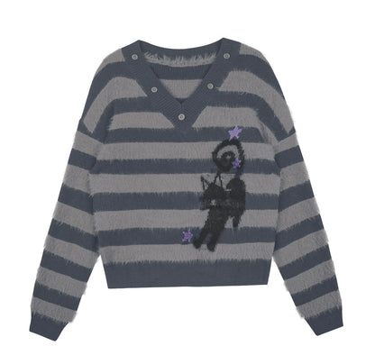 Energetic Striped V-Neck Top