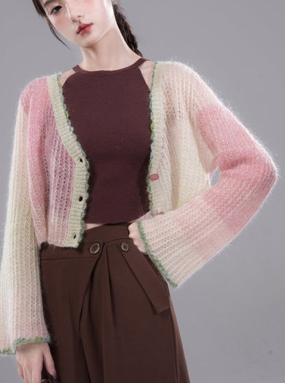 Gentle texture mohair cardigan tops