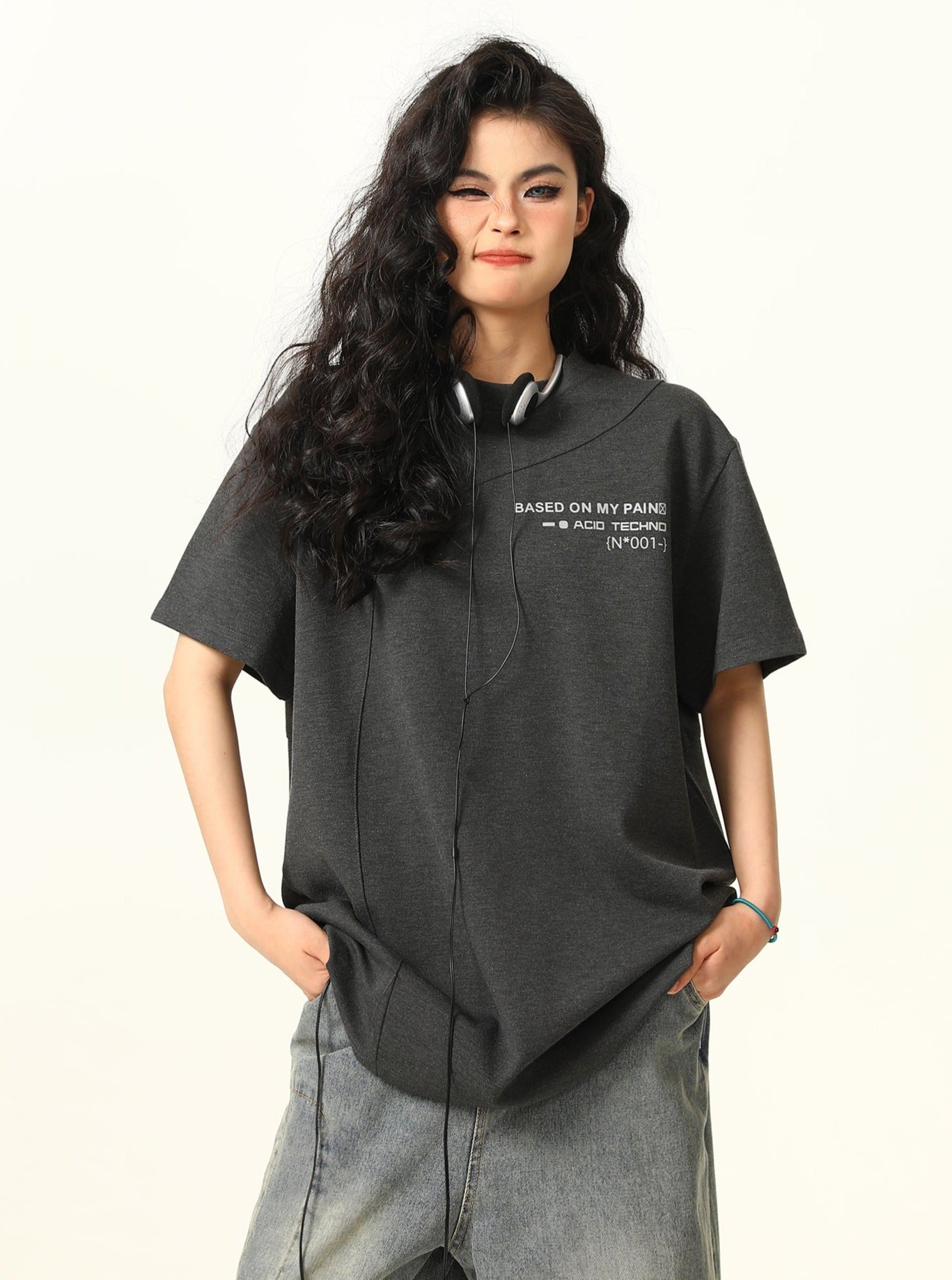 Deconstructed Boxy Fit Stitched Letters Top