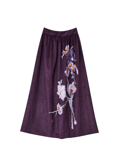 Purple Flower Print Long Skirt