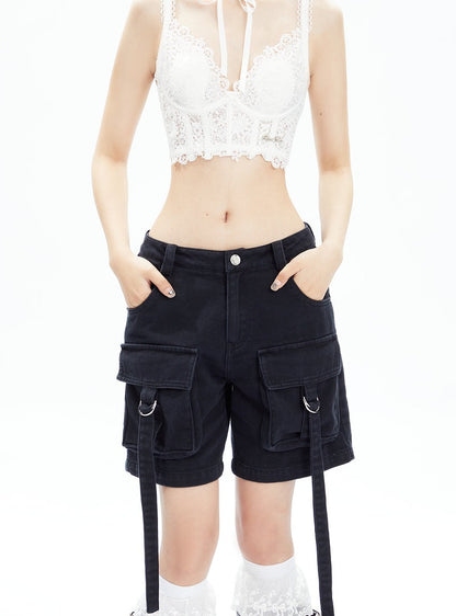 Large Pocket Loose Denim Shorts Pants