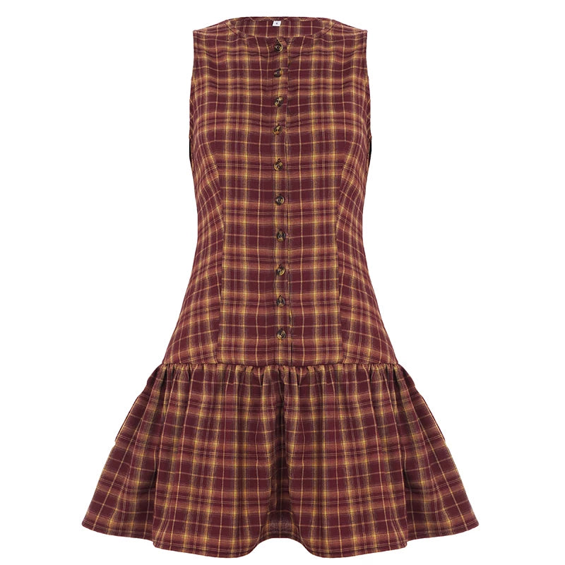 Retro Plaid Vest Dress