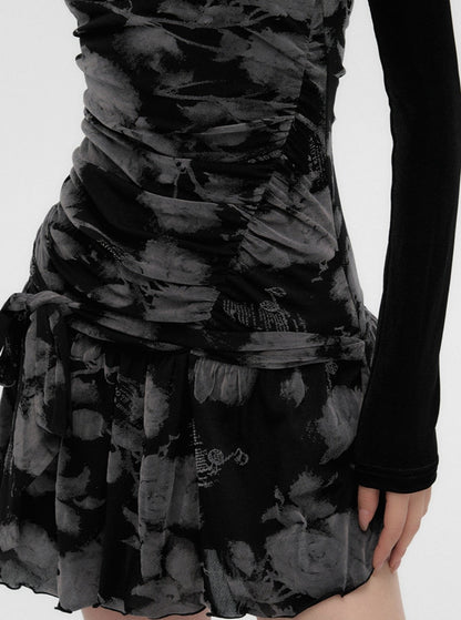 Dark rose fake two-piece dress / long sleeved T-shirt