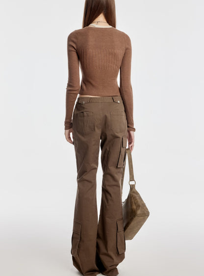 Mid Rise Brown Pleated Pants