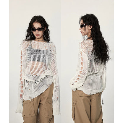 Knitted Hollow Blouse Top