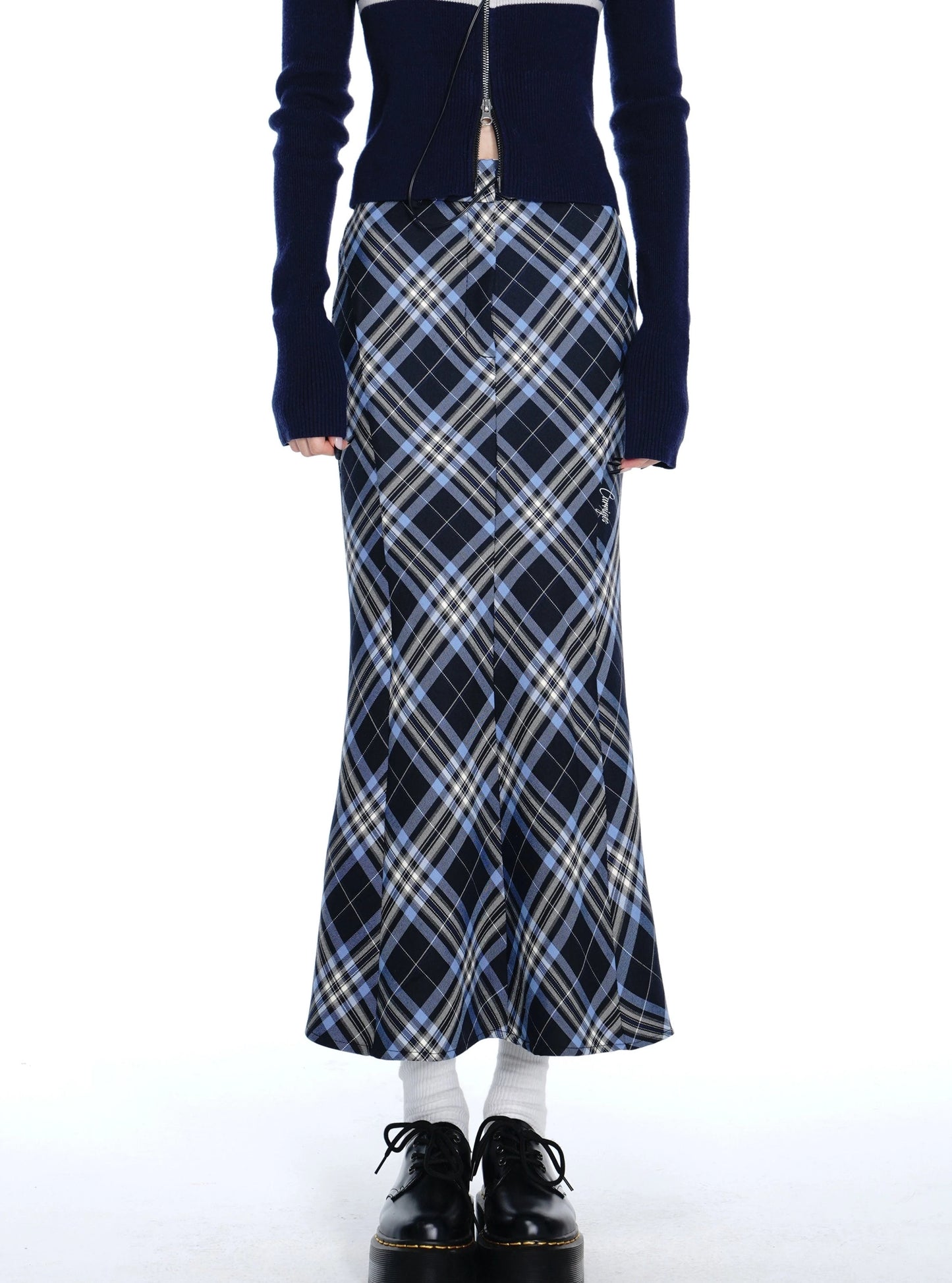 Retro Plaid Fishtail Long Skirt