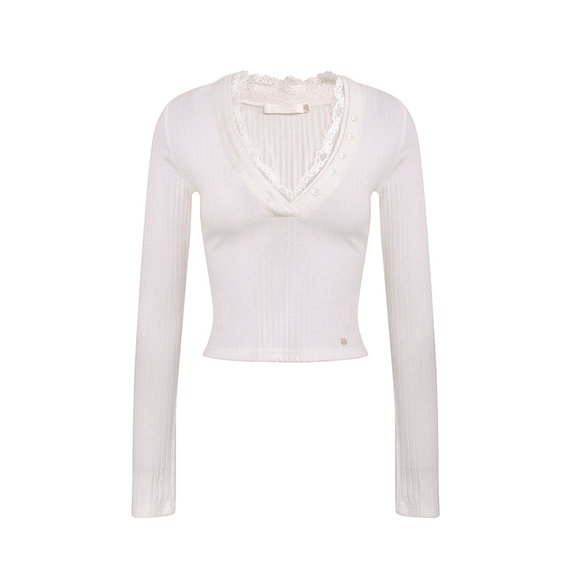 Lace V-Neck Knit Sweater Set-Up