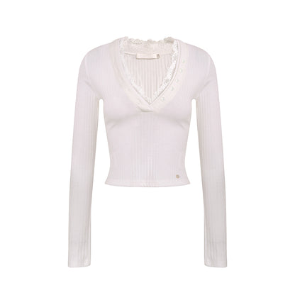 Lace V-Neck Knit Sweater Set-Up