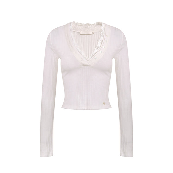 Lace V-Neck Knit Sweater Set-Up