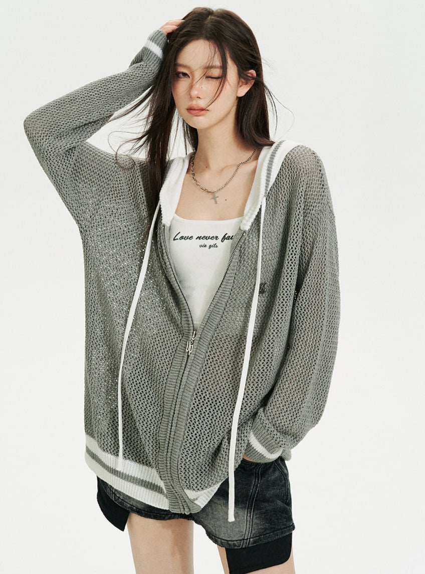 Knitted hooded thin coat