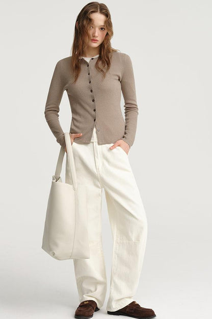 Versatile White High-Waisted Draped Jeans