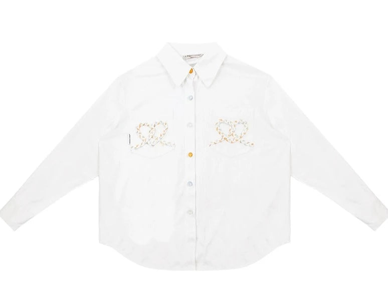 American retro long-sleeved white shirt