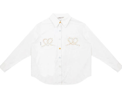 American retro long-sleeved white shirt