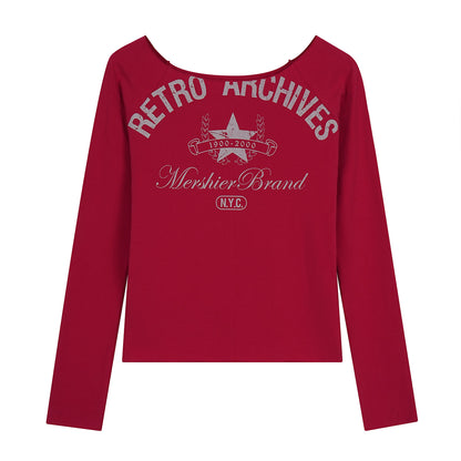 Retro Off-Shoulder Letter Top