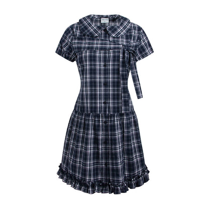 Original Lace-up Plaid Dress