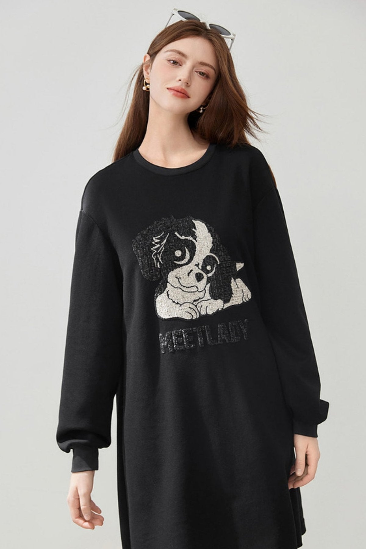 Alphabet Cartoon Black T-Shirt Dress