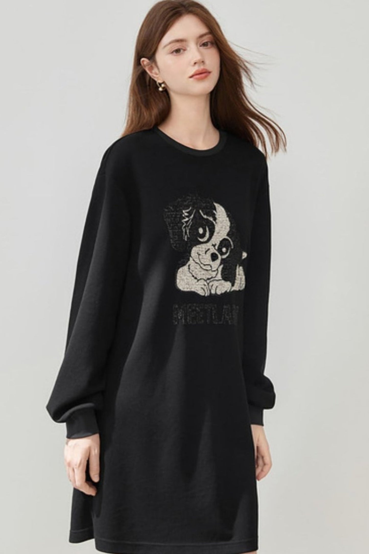 Alphabet Cartoon Black T-Shirt Dress