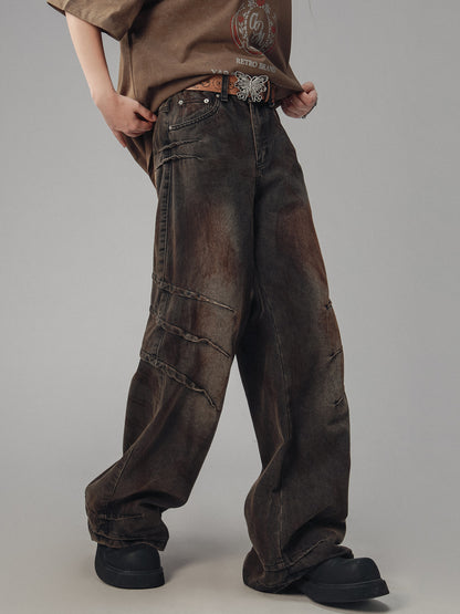Vintage distressed rust mottled straight jean pants