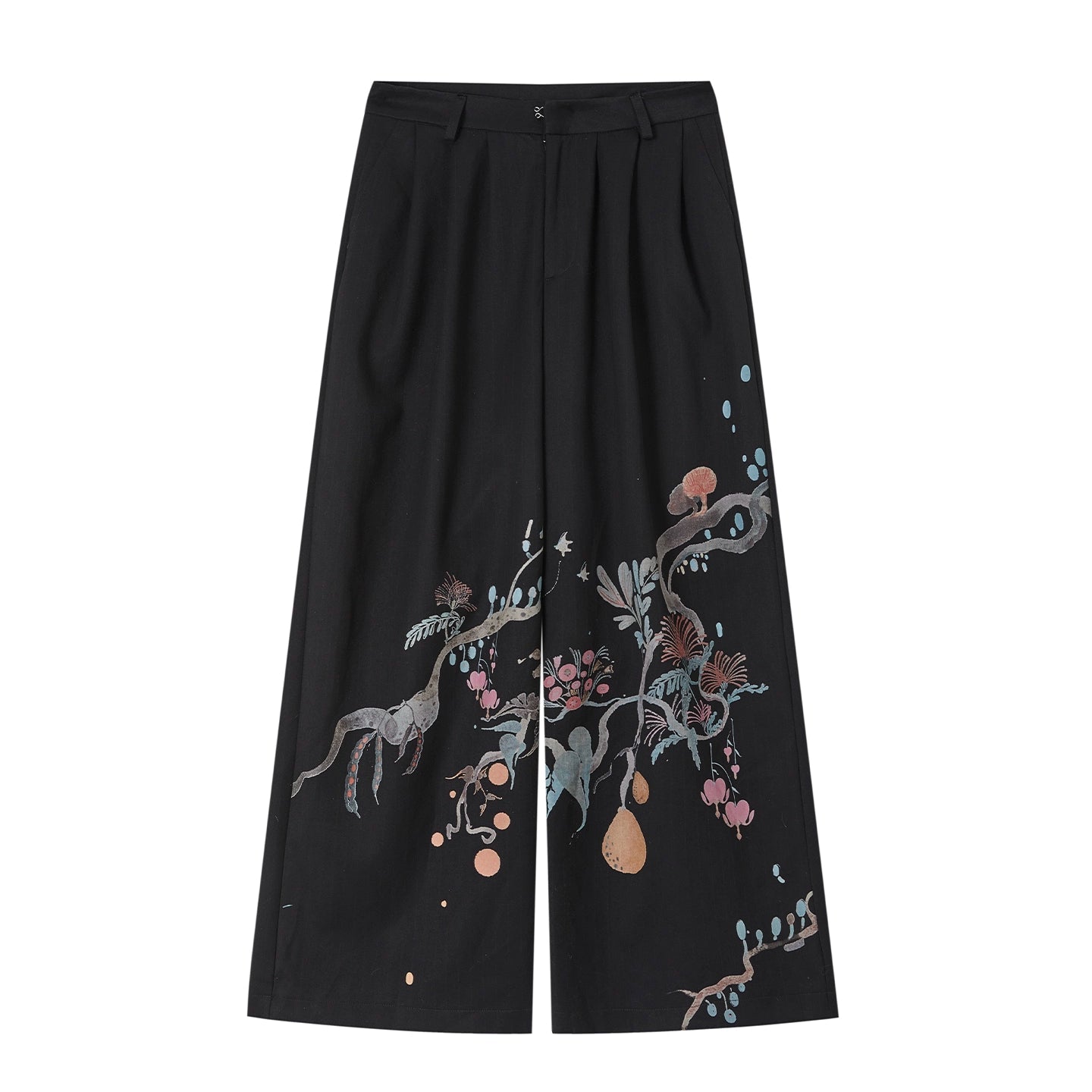 Hand-Painted Floral Wide-Leg Pants