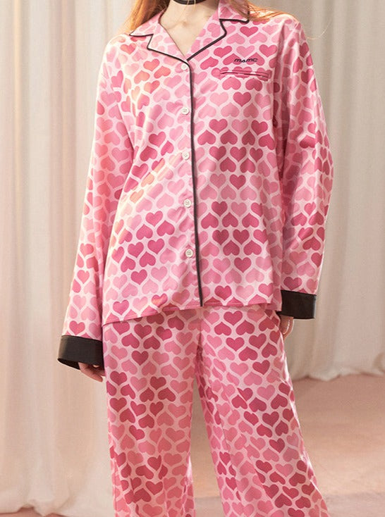 Peach Heart Girl Cardigan Pajamas